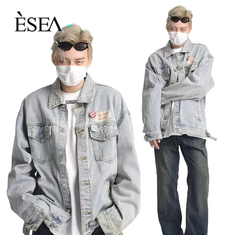 Áo Khoác Denim Tay Dài Phong Cách Harajuku Nhật Bản Thời Trang Cho Nam Và Nữ