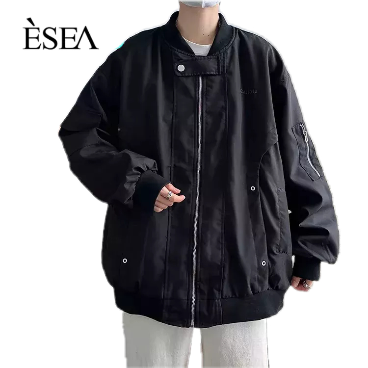 ESEA Áo Khoác Bóng Chày Màu Trơn Phong Cách Mỹ Thời Trang Xuân Thu Cho Nam Và Nữ