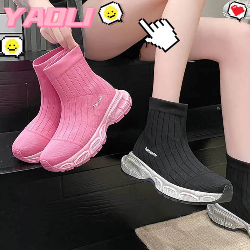 YAOLI Giày Thể Thao Đế Dày Cổ Cao Vải Dệt Co Giãn Thời Trang