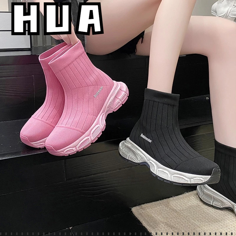 HUA Giày Bố Thể Thao Dệt Vải Co Giãn Đế Dày Cổ Cao Mới