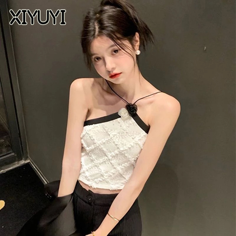 XIYUYI Áo Hai Dây Dáng Ngắn Phong Cách Ngọt Ngào Cho Nữ