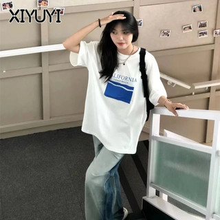 XIYUYI Áo Thun Nữ Ngắn Tay In Chữ Phong Cách hong kong Thời Trang