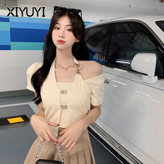 XIYUYI Áo Thun Ngắn Tay Giả Hai Mảnh Thời Trang Mùa Hè Cho Nữ