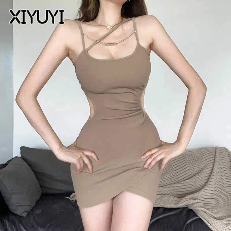 XIYUYI Đầm Ôm Không Tay Phong Cách Âu Mỹ Quyến Rũ