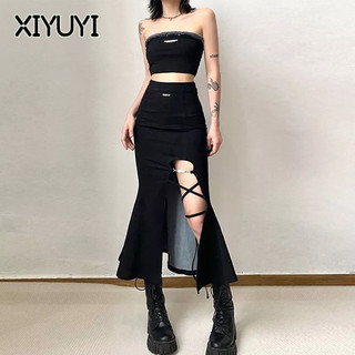 XIYUYI Chân Váy Đuôi Cá Lưng Cao Hợp Thời Trang Cho Nữ