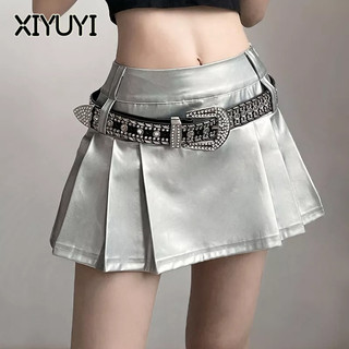 XIYUYI Chân Váy Xếp Ly Lưng Cao Màu Trơn Phong Cách Đường Phố Âu Mỹ Thời Trang Cho Nữ