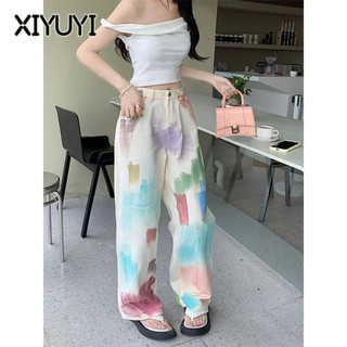 XIYUYI Quần jeans Nữ Lưng Cao Ống Rộng Thời Trang