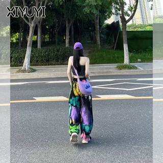  XIYUYI Quần Ống Rộng Lưng Cao Nhiều Màu Sắc retro dopamine Mỹ Cho Nữ