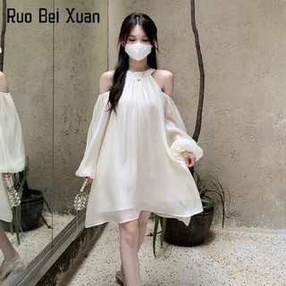 Đầm chữ A Ruo Bei Xuan dáng rộng cổ yếm hở vai thiết kế độc đáo thời trang xuân hè cho nữ