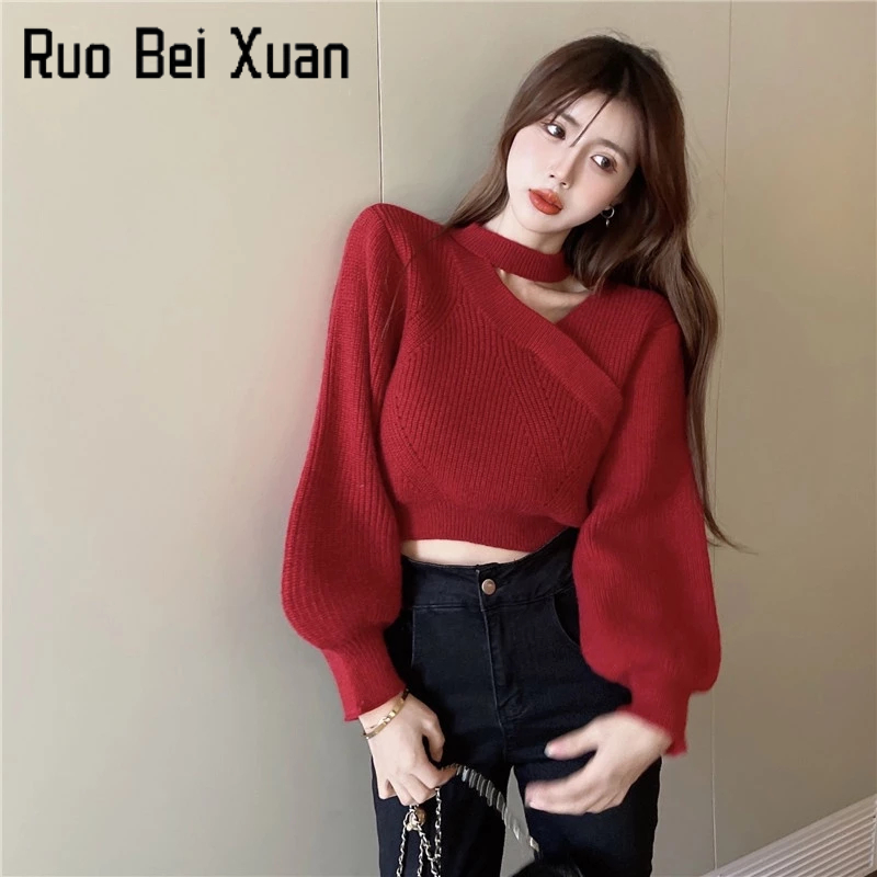 Ruo Bei Xuan Áo sweater Ngắn Lưng Cao Thời Trang Thu Đông Cho Nữ