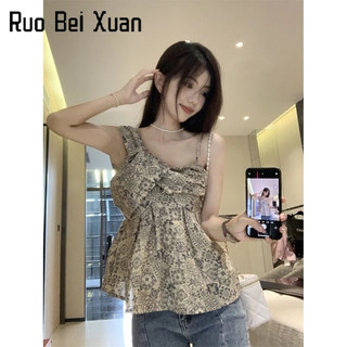 Ruo Bei  Xuan   Áo Sơ Mi Hai Dây Dáng Ôm In Hoa Kiểu Lệch Vai Thời Trang Mùa Hè 2023 Mới Dành Cho Bạn Nữ