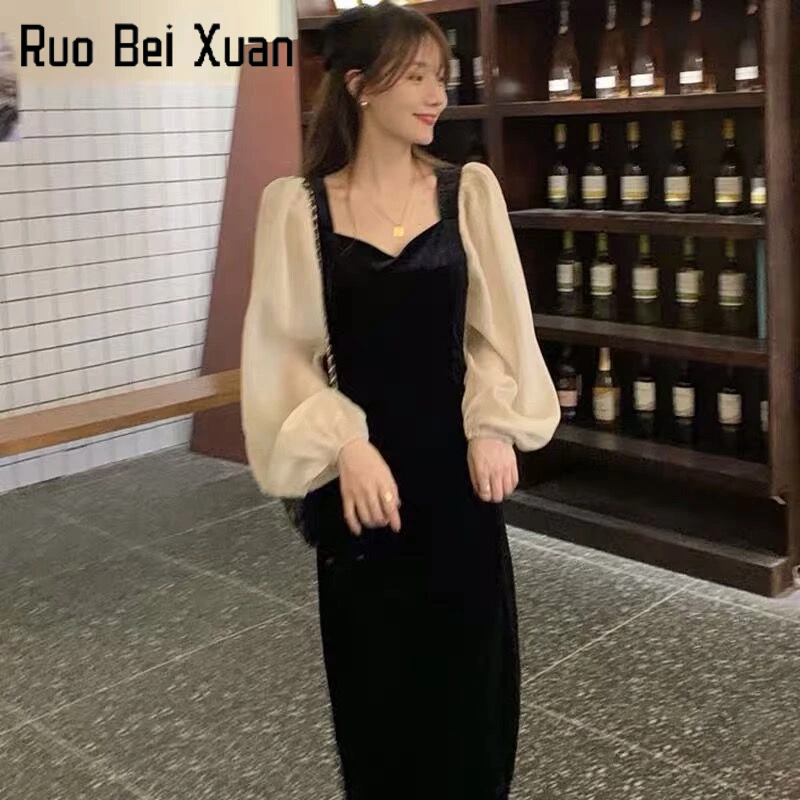 Đầm Ruo Bei Xuan phong cách Pháp cổ điển thời trang xuân thu 2023 cho nữ