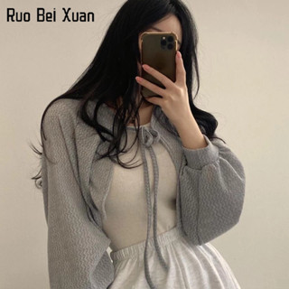 Áo khoác cardigan Ruo Bei Xuan phối dây tay phồng phong cách cổ điển thời trang mùa hè dễ phối đồ cho nữ