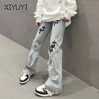 XIYUYI Quần Jean Ống Rộng Lưng Cao Thời Trang Cho Nữ
