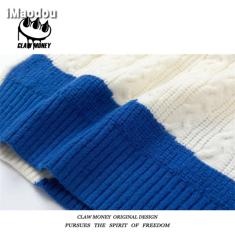 IMaodou Áo sweater Cổ Tròn Dáng Rộng Màu Sắc Tương Phản Phong Cách retro Dành Cho Nam Giới