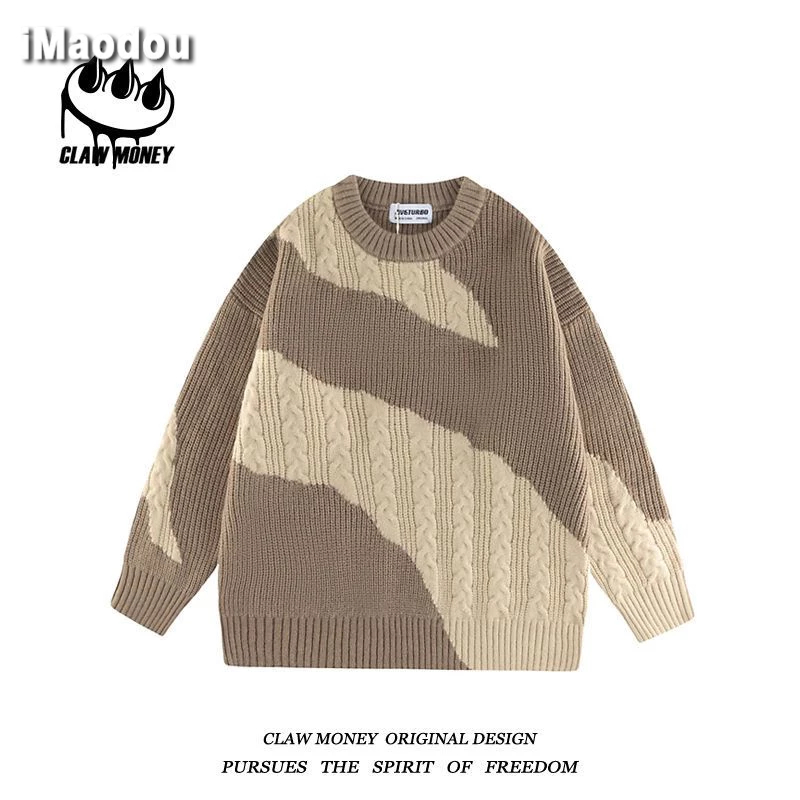 IMaodou Áo sweater Cổ Tròn Dáng Rộng Màu Sắc Tương Phản Phong Cách retro Dành Cho Nam Giới