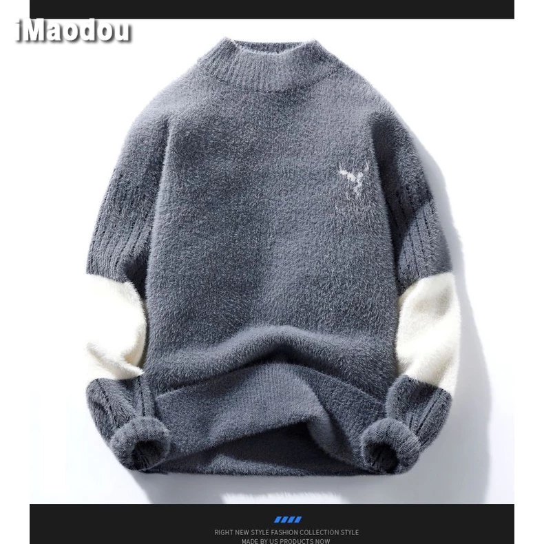 Áo sweater IMAODOU giả lông chồn dày dặn thời trang thu đông 2023 cho nam