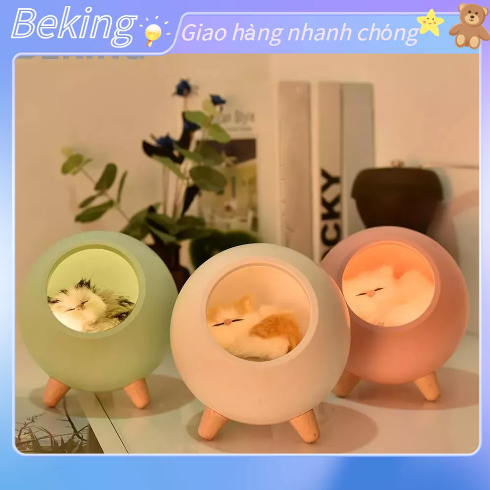 Đèn ngủ để bàn mèo con dễ thương có sạc tích điện và kèm Loa Bluetooth Beking E.