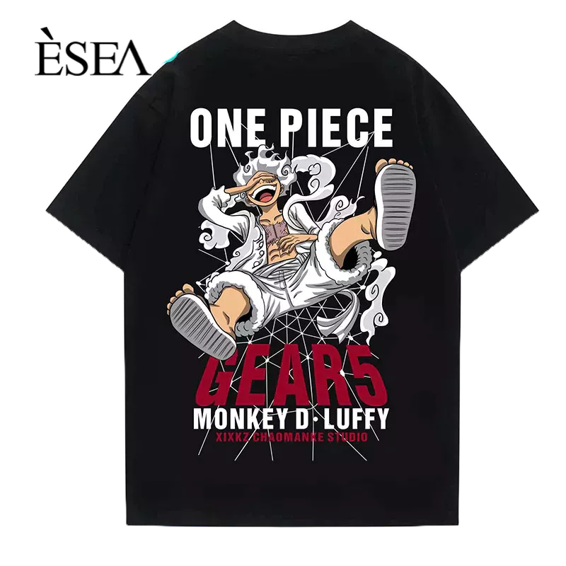 ESEA Áo thun nam ngắn tay cổ tròn thời trang in hình anime Nhật Bản ngắn tay in hình luffy Áo thun cotton nam nữ đều mặc được