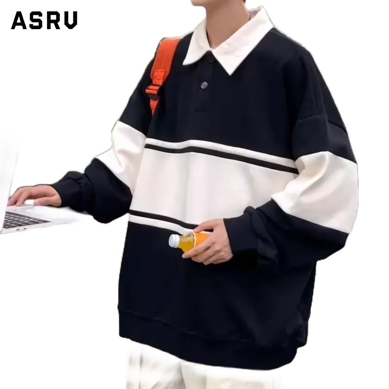 Asrv Áo sweatshirt Cổ polo Họa Tiết Kẻ Sọc Đơn Giản Thời Trang Xuân Thu Mới Hợp Thời Trang Cho Nam