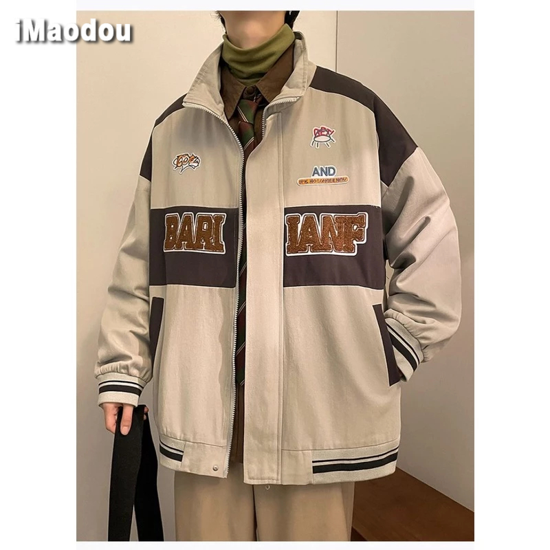 IMaodou Áo Khoác Bóng Chày Cổ Bẻ Màu Sắc Tương Phản Phong Cách retro Mỹ Cho Nam Giới