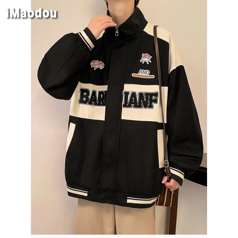 IMaodou Áo Khoác Bóng Chày Cổ Bẻ Màu Sắc Tương Phản Phong Cách retro Mỹ Cho Nam Giới