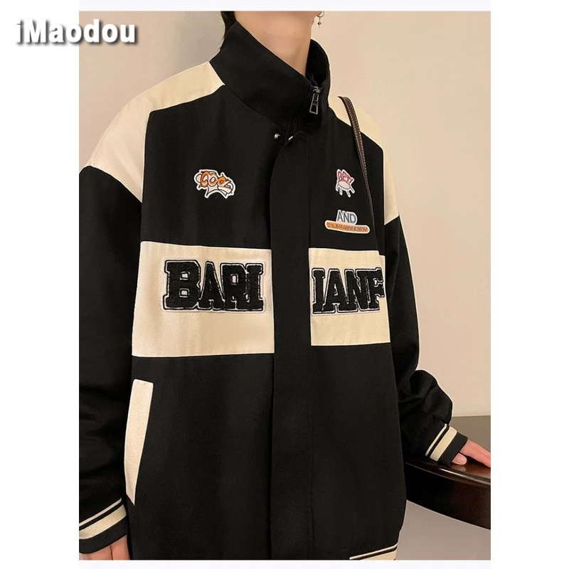 IMaodou Áo Khoác Bóng Chày Cổ Bẻ Màu Sắc Tương Phản Phong Cách retro Mỹ Cho Nam Giới
