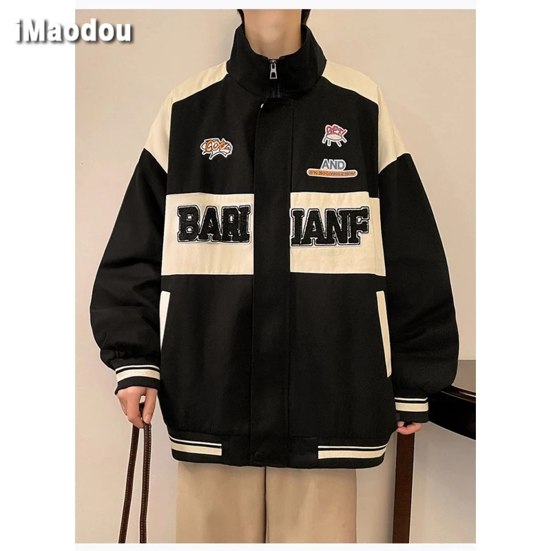 IMaodou Áo Khoác Bóng Chày Cổ Bẻ Màu Sắc Tương Phản Phong Cách retro Mỹ Cho Nam Giới