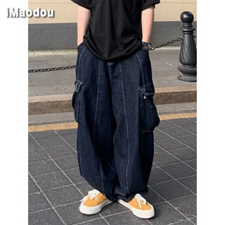 Quần jean IMAODOU ống rộng có túi lớn phong cách đường phố Nhật Bản dành cho nam và nữ