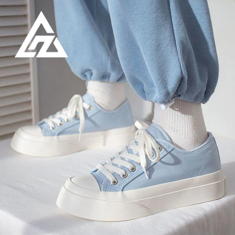 Giày Vải canvas Mũi Tròn Đế Bằng Thiết Kế Dễ Thương Cho Nữ