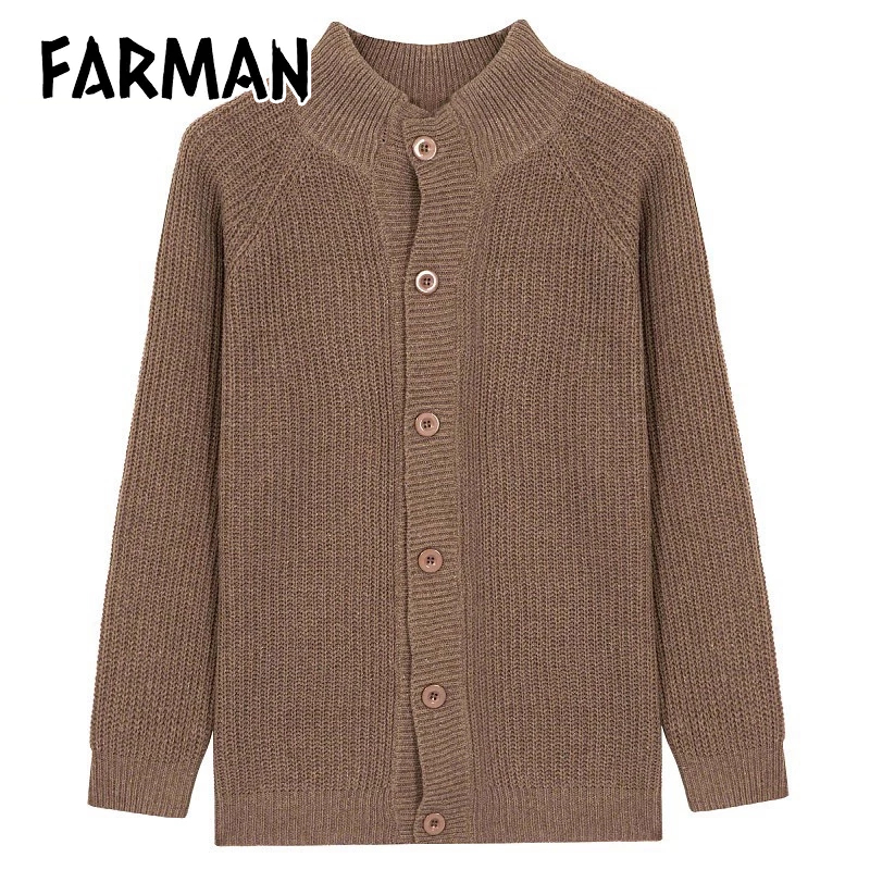 Farman Áo Khoác cardigan Dệt Kim Tay Dài Cổ Đứng Dày Dặn Màu Trơn Thời Trang Thu Đông Cao Cấp Cho Nam