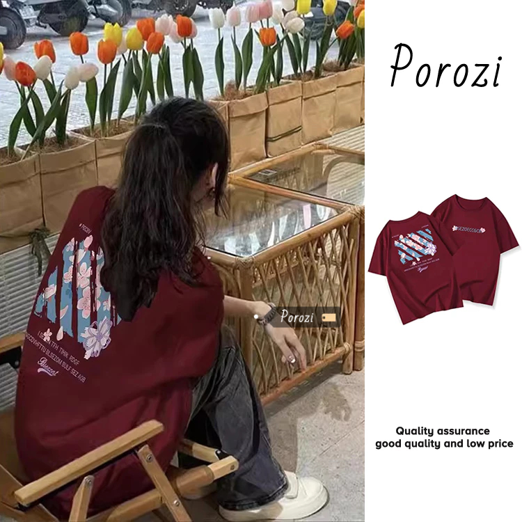 Porozi Áo Thun Ngắn Tay oversize Thời Trang Hàn Quốc Dành Cho Nữ