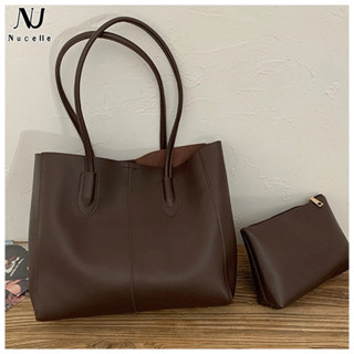 NUCELLE Túi Xách Da PU Màu Trơn Cỡ Lớn Phong Cách retro Hong Kong Cao Cấp