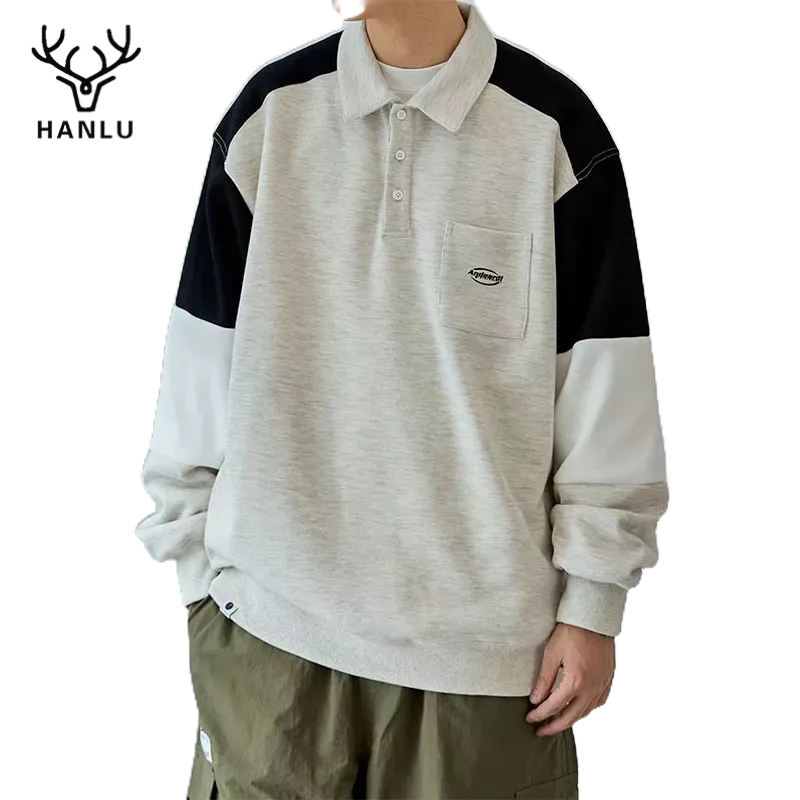 Áo sweater Cổ polo Dáng Rộng Có Túi Màu Sắc Đơn Giản Chất Lượng Cao Cho Nam