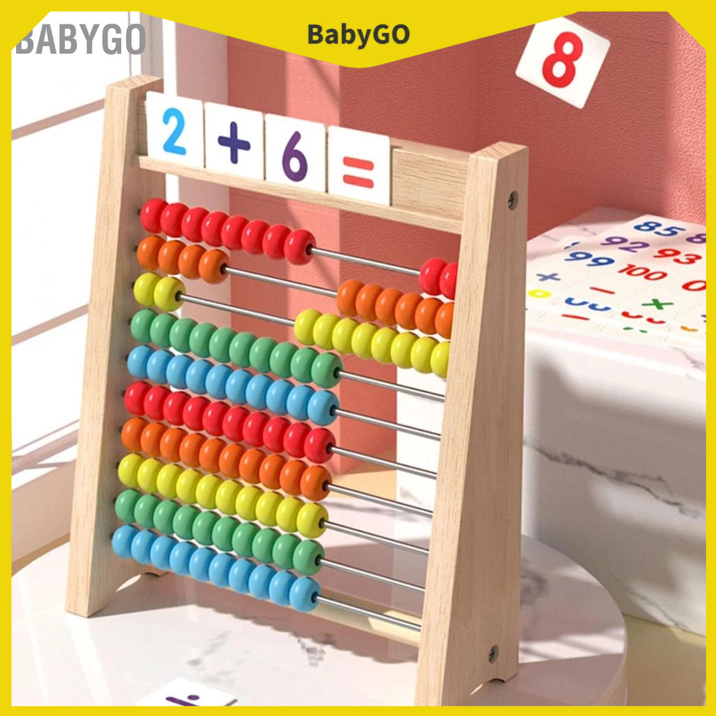 ● BabyGo Bàn tính cho bé bằng gỗ Giá đỡ số học 100 hạt Đồ chơi bàn đếm giáo dục