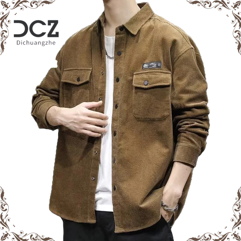 DICHUANGZHE Áo Sơ Mi Nam Dài Tay Dáng Rộng Phong Cách Retro