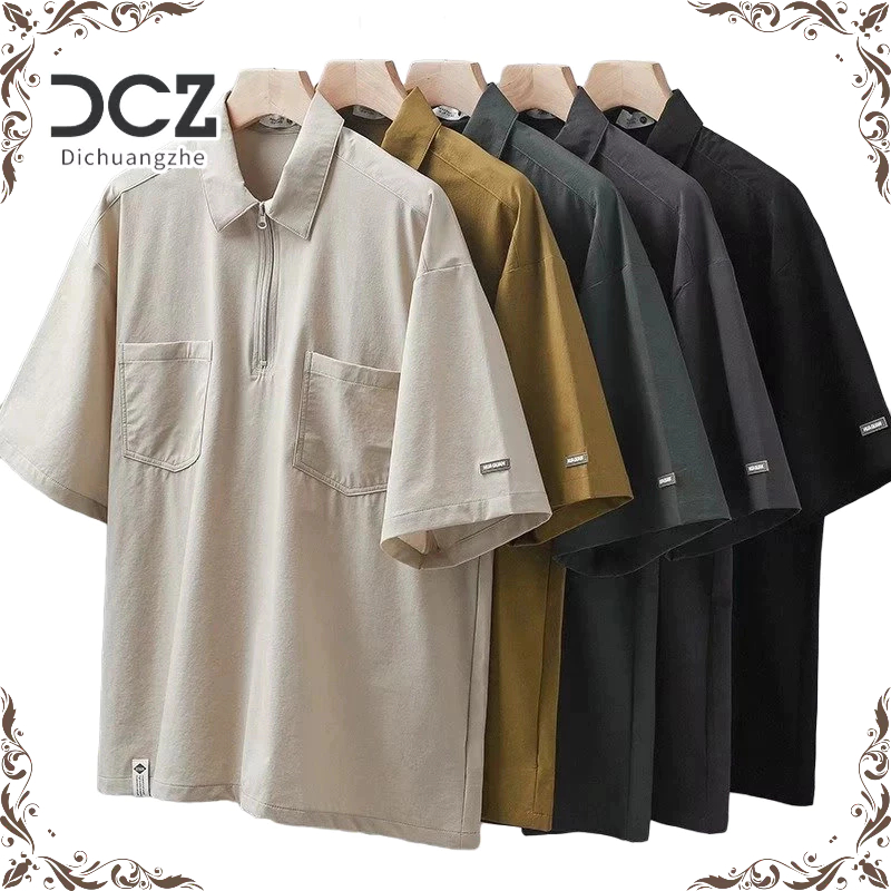 DICHUANGZHE Áo sơ mi POLO ngắn tay trơn đơn giản phong cách Nhật Bản dành cho nam giới mới