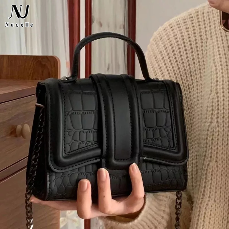 Nucelle Túi Đeo Chéo Vuông Nhỏ Vân Da Cá Sấu Mềm Cao Cấp Màu Trơn Dễ Phối Đồ