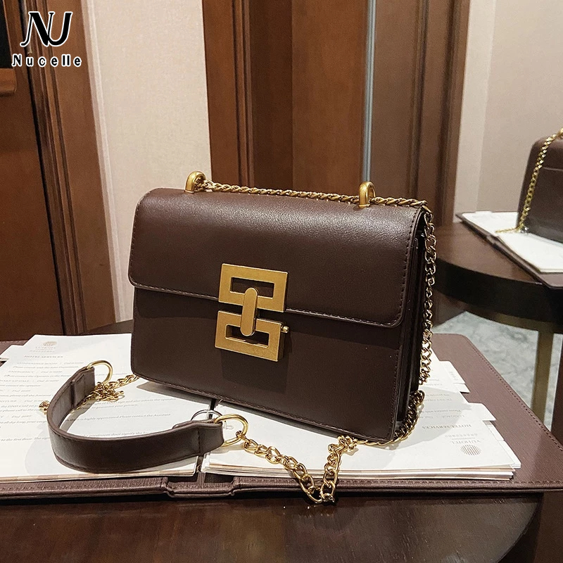 Nucelle Túi Xách Đeo Vai Hình Vuông Cỡ Nhỏ Có Khóa Sáng Tạo Phong Cách Âu Mỹ Cổ Điển Thời Trang Cho Nữ