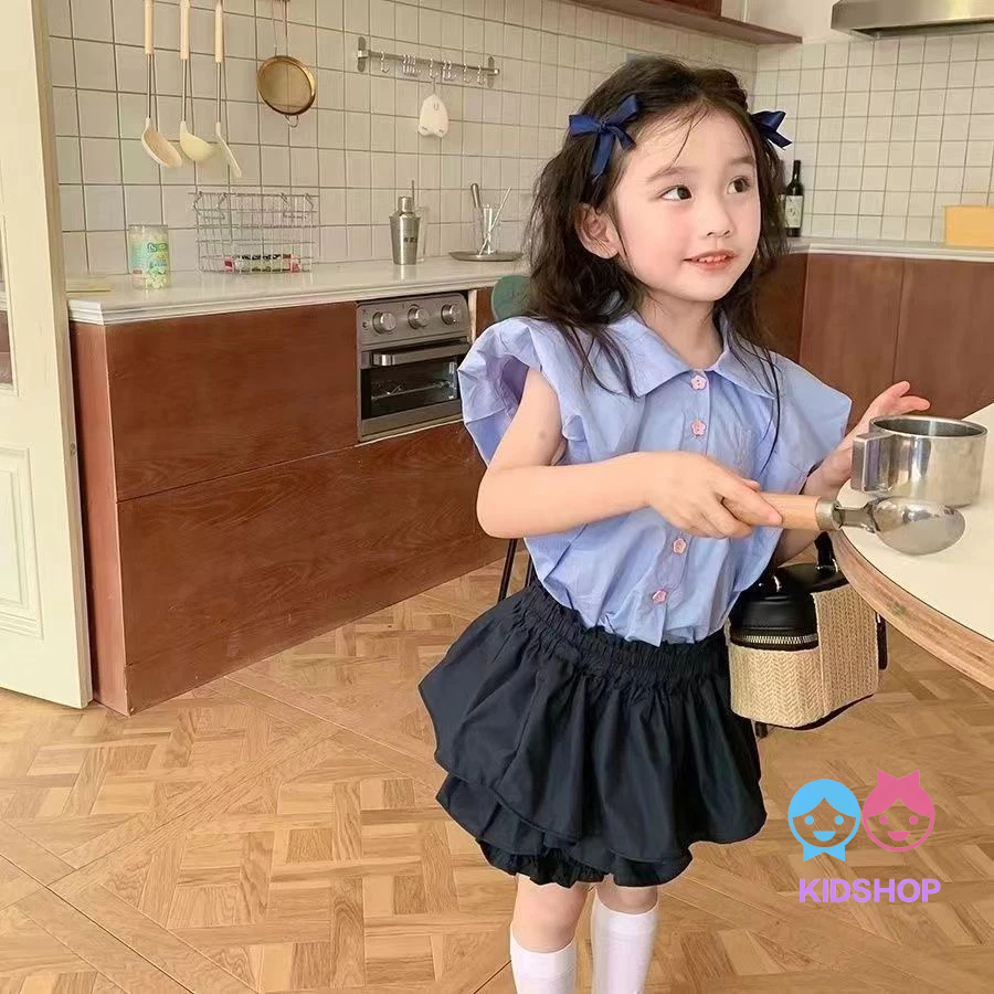 Set Áo Thun Tay Ngắn Và Quần Dài Màu Trơn Phong Cách Mới Mùa Hè 2023 Dành Cho Bé Gái