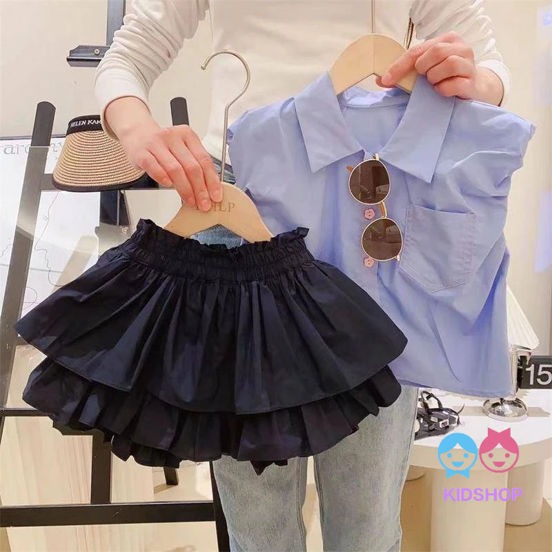 Set Áo Thun Tay Ngắn Và Quần Dài Màu Trơn Phong Cách Mới Mùa Hè 2023 Dành Cho Bé Gái