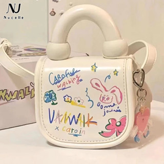Nucelle Túi Đeo Chéo mini In Họa Tiết Hoạt Hình graffiti Phong Cách Hàn Quốc Cho Nữ