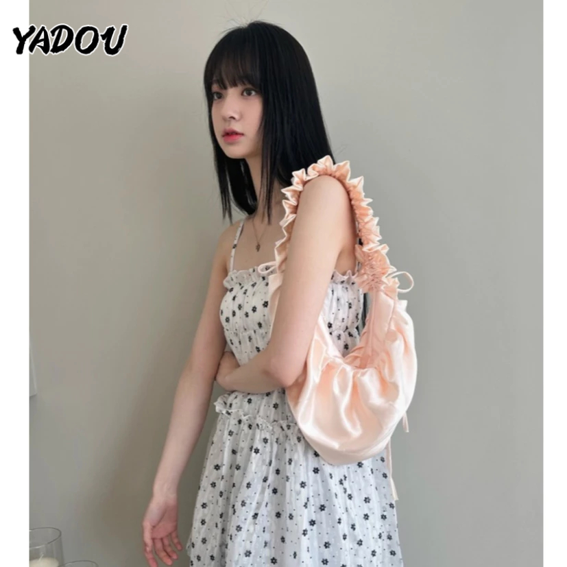 YADOU Túi đeo dưới cánh tay Cỡ Lớn Bằng satin Dây Rút Phong Cách Hàn Quốc