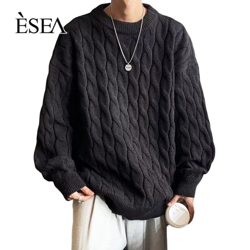 Esea Áo sweater Tay Dài Cổ Tròn Màu Trơn Đơn Giản Thời Trang Nhật Bản Cho Nam Và Nữ