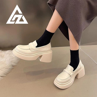 Giày Da Đế Dày Tăng Chiều Cao 7cm Màu Trắng Đen Phong Cách Anh Quốc Cổ Điển Thời Trang Cho Nữ 2023