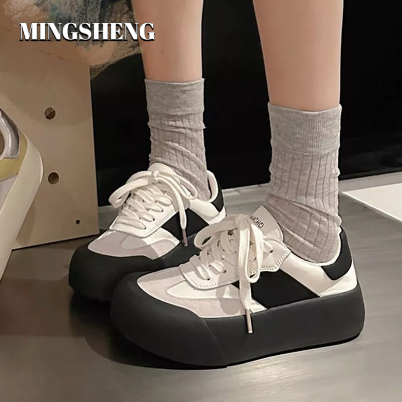 Ms Giày Da Đế Dày Cổ Thấp Hình Gấu Trúc Thời Trang Thường Ngày Cho Luyện Tập Mọc Lông Cừu
