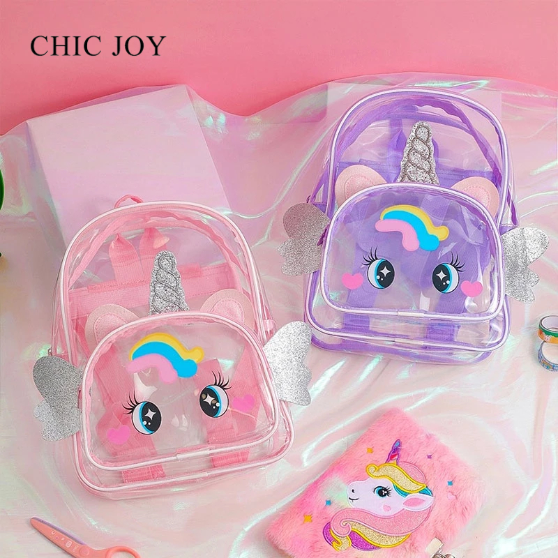CHIC JOY Ba Lô Trong Suốt Hình Kỳ Lân Đôi Cánh Mắt To Đa Năng Phong Cách Hàn Quốc Cho Bé Gái