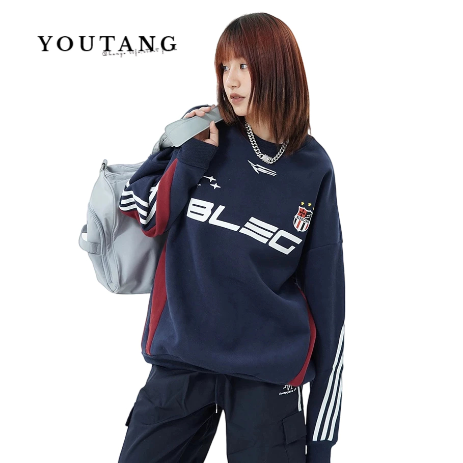 YOUTANG Áo Sweater Chui Đầu Tay Dài Dáng Rộng Vải Nhung Kiểu Trung Tính retro Đường Phố Thu Đông Cho Cặp Đôi