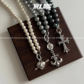 Vòng cổ nữ Vòng cổ ngọc trai mặt dây chuyền hình trái tim Vòng cổ chéo Vòng cổ ngọc trai xám