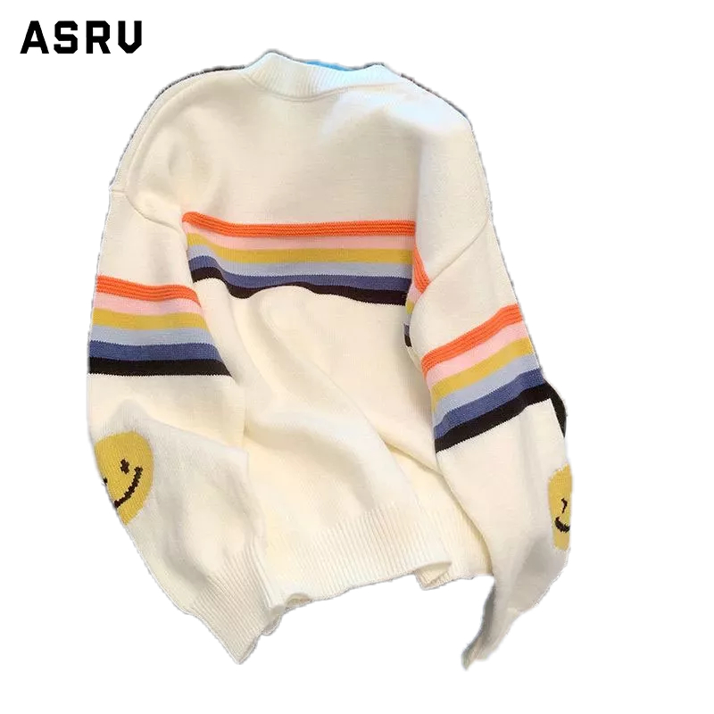 Áo sweater ASRV dệt kim kẻ sọc cầu vồng đơn giản thời trang thu đông cho nam